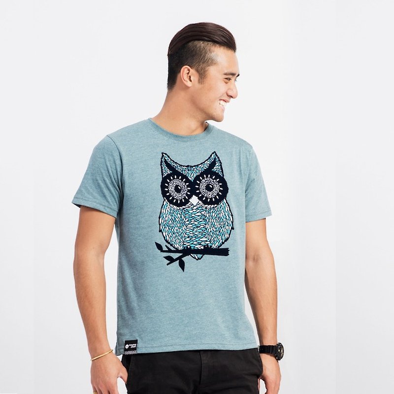 Guarding the forest-Owls - เสื้อฮู้ด - ผ้าฝ้าย/ผ้าลินิน สีน้ำเงิน