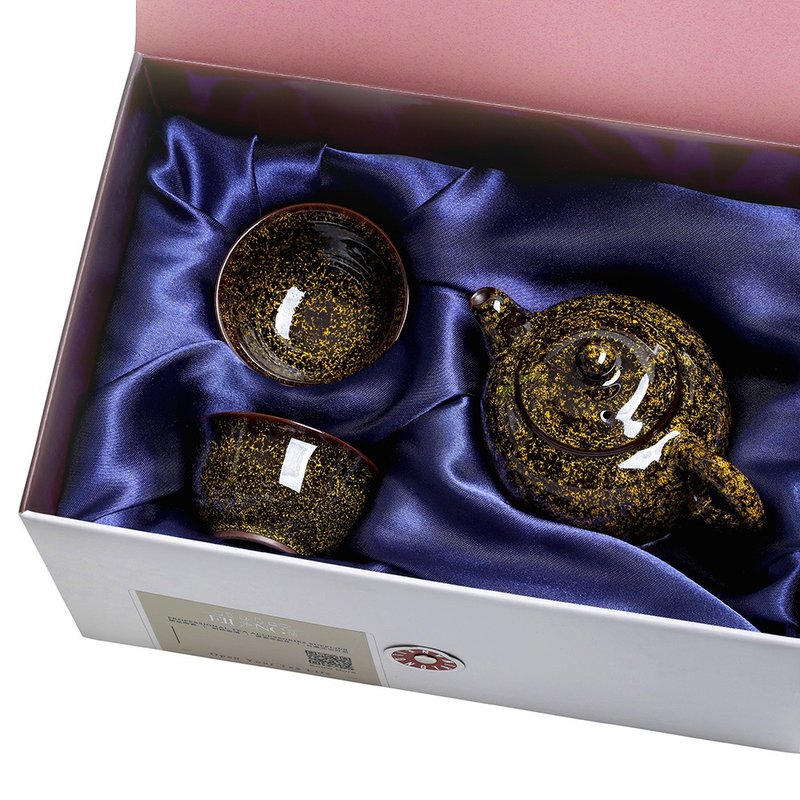 繁星天目3入禮盒-黃(壺+2杯) - 茶壺/茶杯/茶具 - 陶 咖啡色