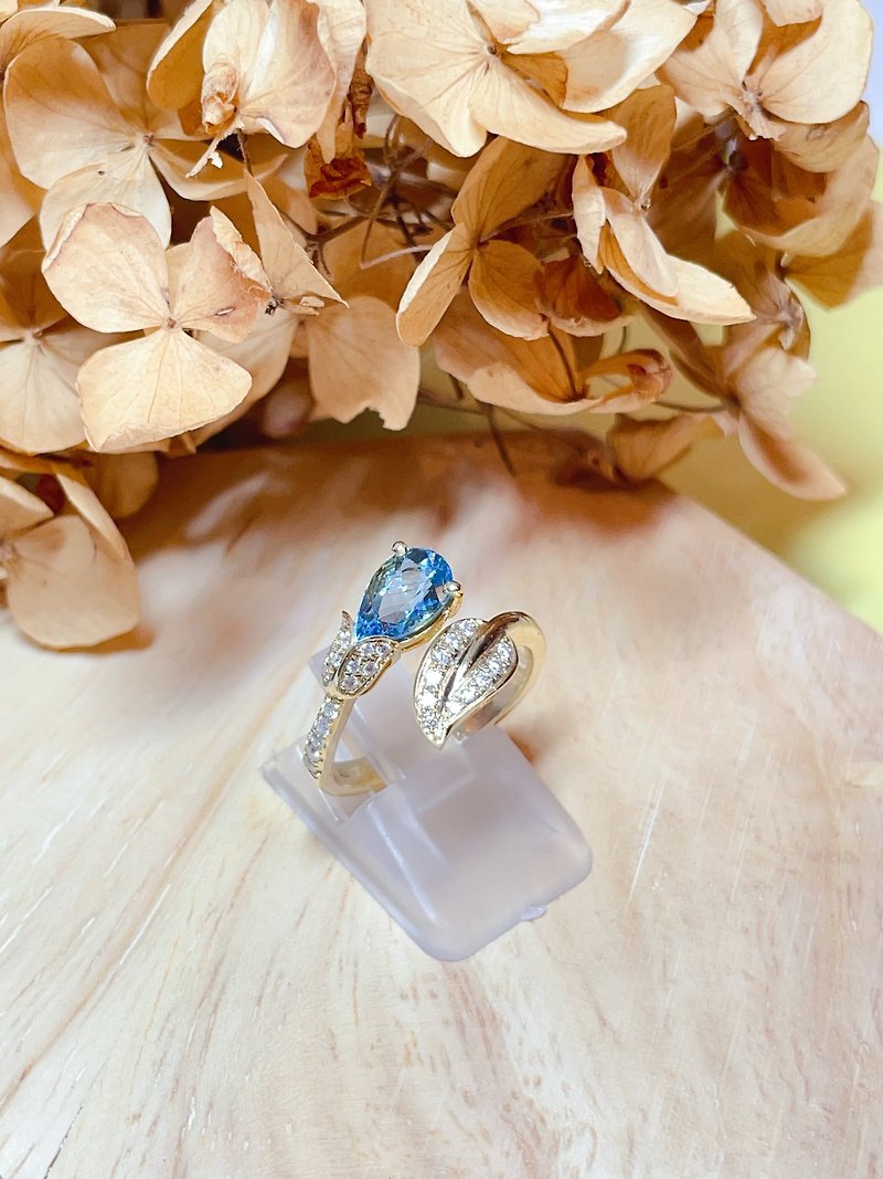 S925純銀天然海藍寶加莫桑鑽戒指 - 戒指 - 寶石 藍色