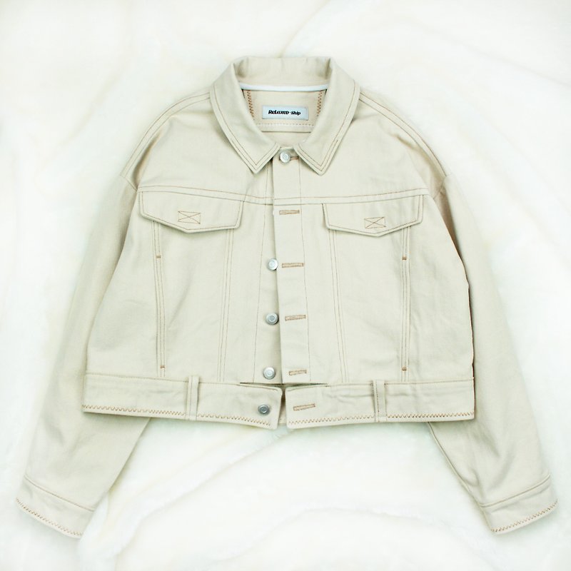 壓線裝飾斜紋外套 -米色 - 外套/大衣 - 棉．麻 多色