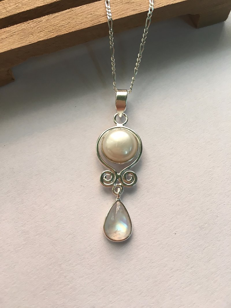 Pearl Moonstone Pendant Handmade in Nepal 92.5% Silver - Necklaces - Gemstone 