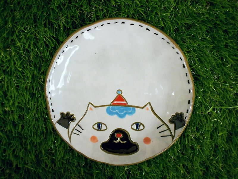 【12月限定】貓咪小王子─大臉貓✖造型盤 - 花瓶/陶器 - 陶 