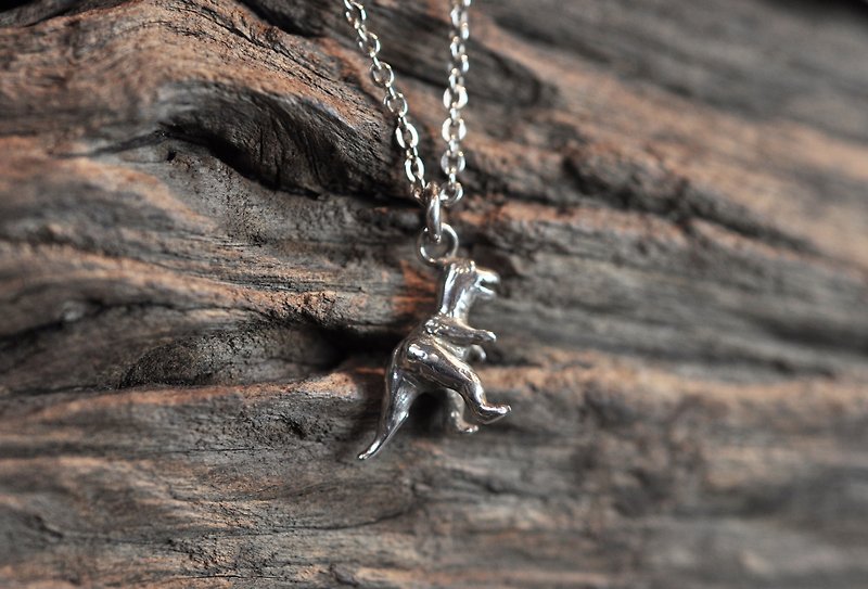Ermao Silver[Childhood Fun-Tyrannosaurus Three-dimensional Solid Necklace] Silver - สร้อยคอ - โลหะ สีเงิน