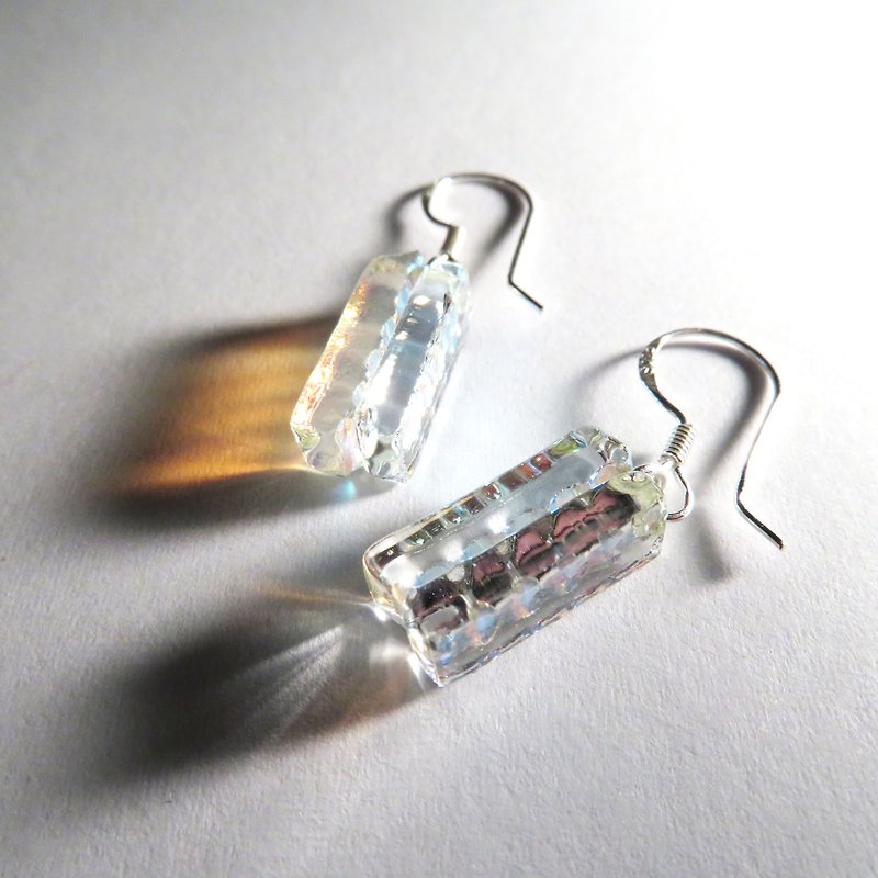 Jewelry glass sterling silver pendant earrings / D1 - ต่างหู - แก้ว สีเงิน