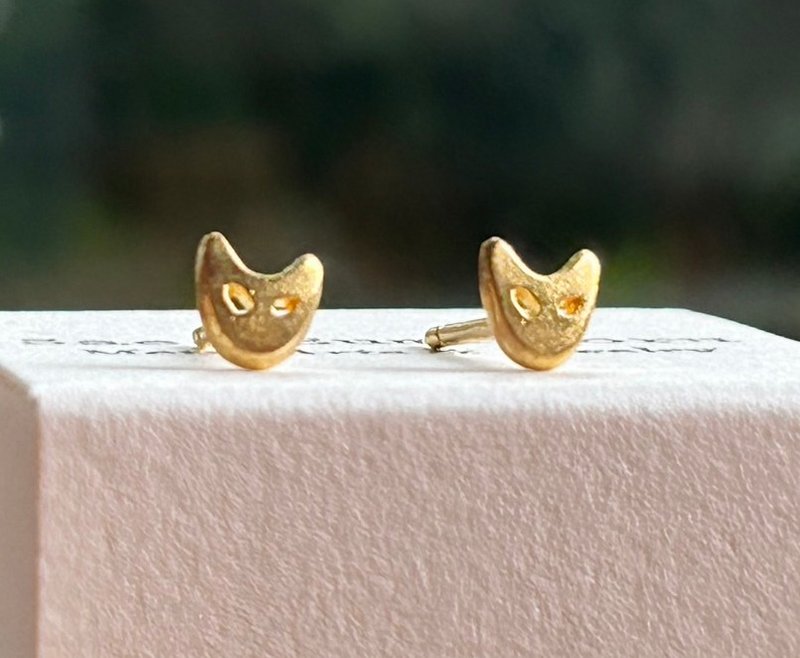 K24 純金猫フェイススタッドピアス◇ Pure Gold Cat Face・溶接なし（片耳分～） - 耳環/耳夾/耳骨夾 - 其他金屬 金色
