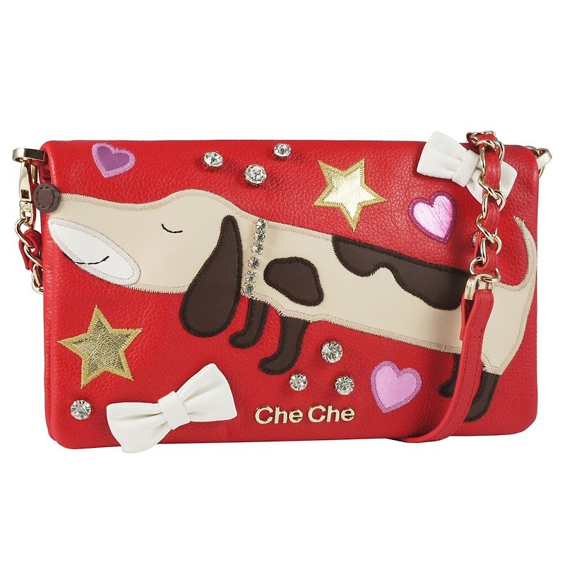 Lovely Dog Appliqué Leather Sling Bag - Messenger Bags & Sling Bags - Genuine Leather Red