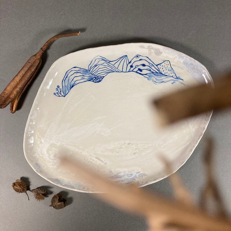 Blue Landscape Hand Pinch Pottery Plate - Plates & Trays - Pottery 