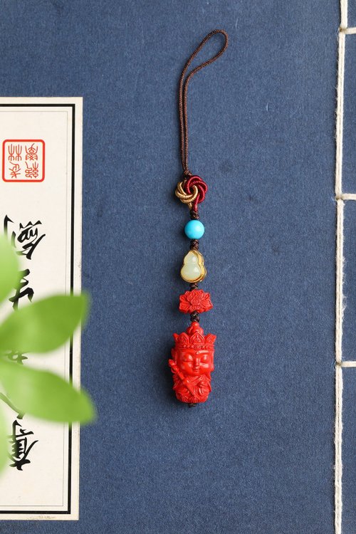水墨 天然原礦硃砂精品紅砂地藏王手機掛包掛 精品硃砂含量高達95%以