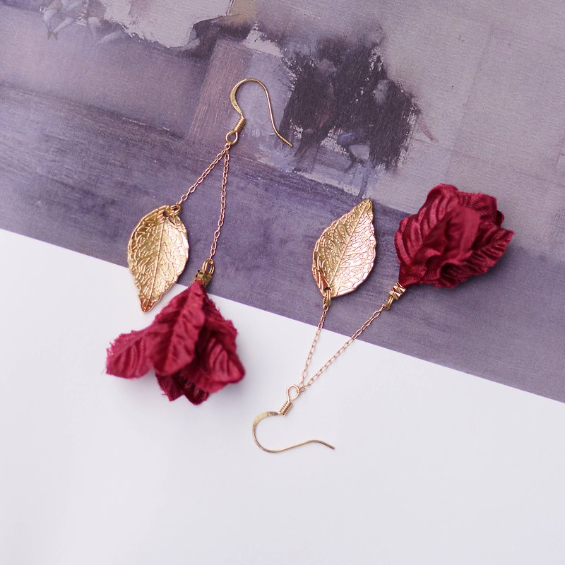 Nelly | Fire Red Satin Gold Leaf Earrings - Earrings & Clip-ons - Other Materials Red
