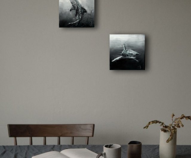 波とサメの油絵 Amazon.co.jp: サメ 水彩 絵画インテリア キャンバスアート ウォール