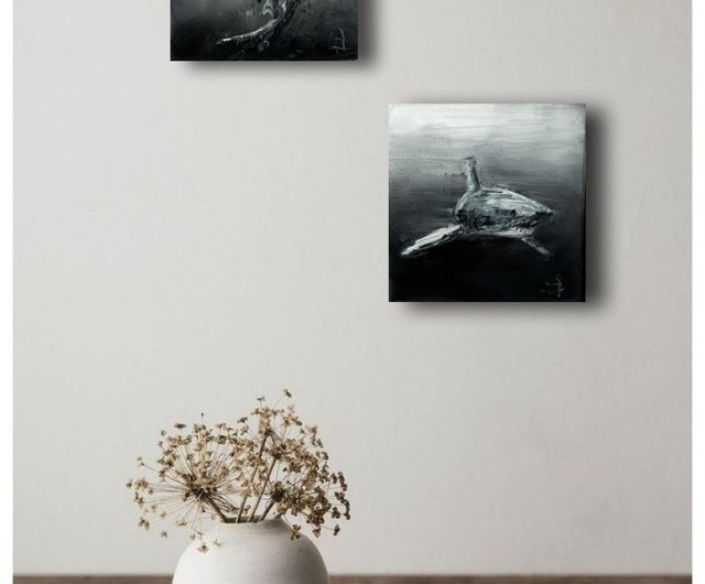 サメ ウォールアート 原画 油絵 ミニ絵画 サメ装飾 - ショップ