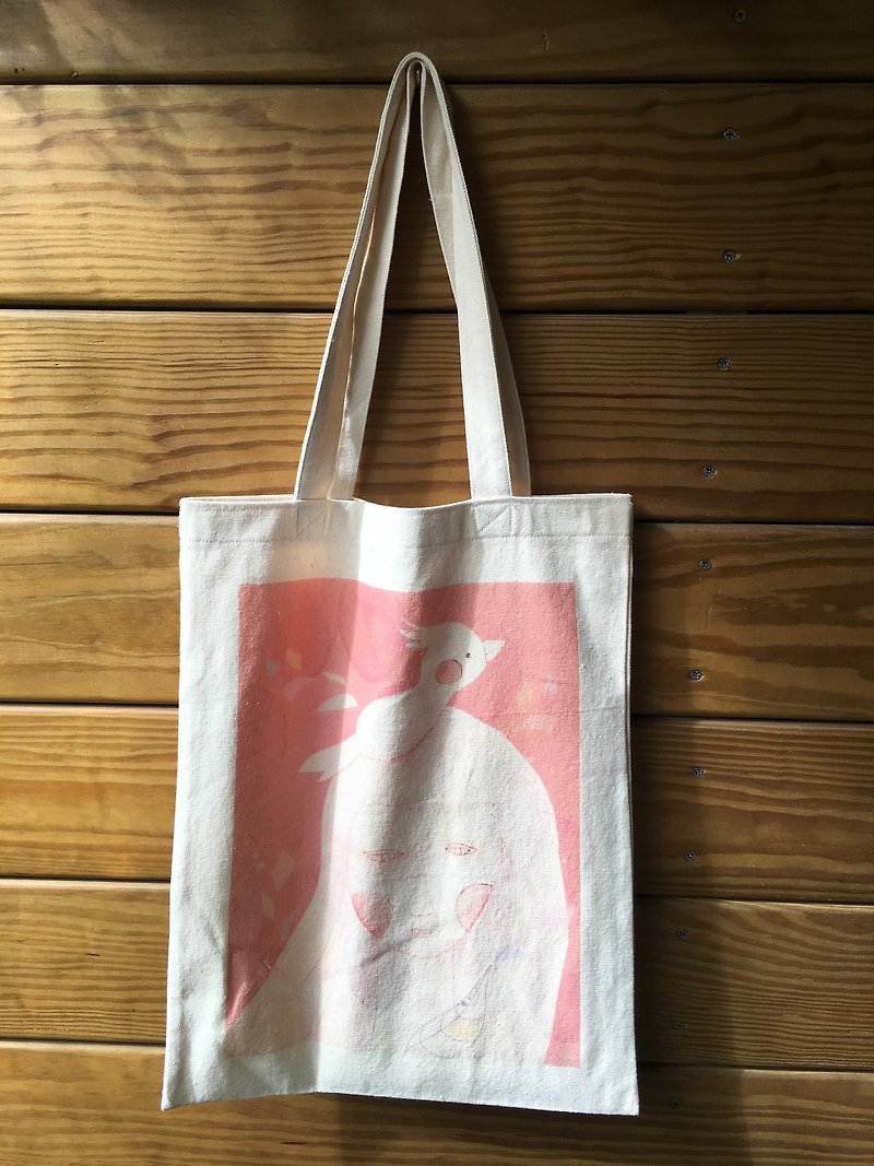 [Girl and her sunbird] Straight shoulder canvas bag - Messenger Bags & Sling Bags - Cotton & Hemp Pink
