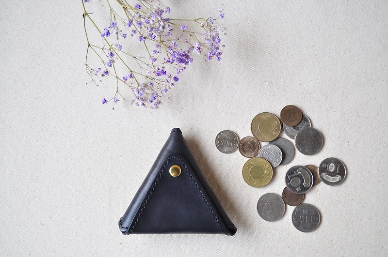 三角皮革零錢包-經典黑 - 零錢包/小錢包 - 真皮 