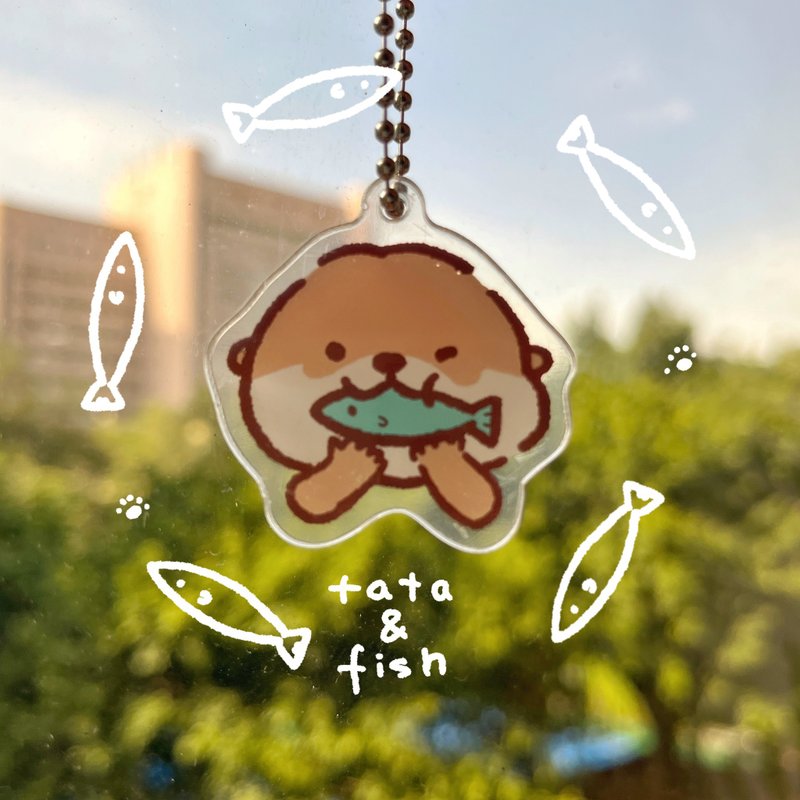 Shine original otter eats fish fish summer limited Acrylic charm pendant - พวงกุญแจ - อะคริลิค 