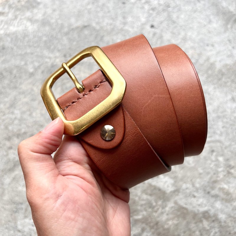 4.0cm wide octagonal belt _ light brown vegetable tanned cow leather【LBT Pro】 - เข็มขัด - หนังแท้ สีนำ้ตาล