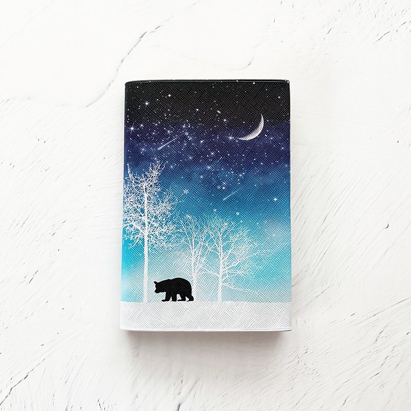 Book Cover Winter starry sky and Bear / paperback / Fake leather / star / moon - ปกหนังสือ - หนังเทียม สีน้ำเงิน