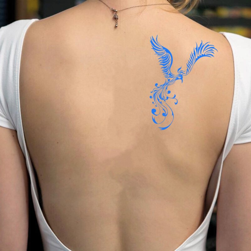 紙 紋身貼紙/刺青貼紙 藍色 - OhMyTat 藍鳳凰 Blue Phoenix 刺青圖案紋身貼紙 (2 張)