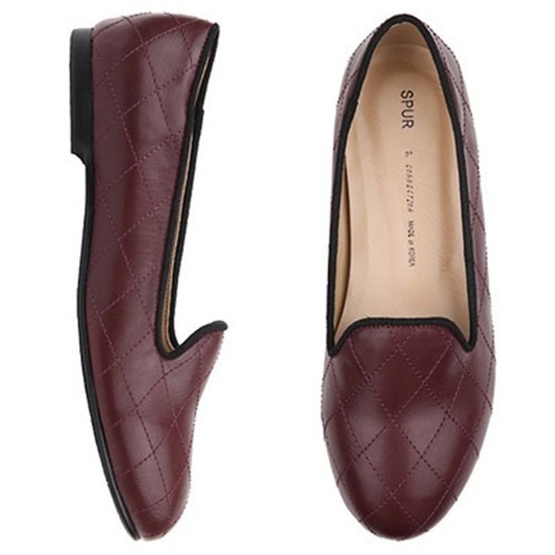 SPUR Rhombus quilting flats HF8017 WINE - Women's Leather Shoes - Faux Leather 