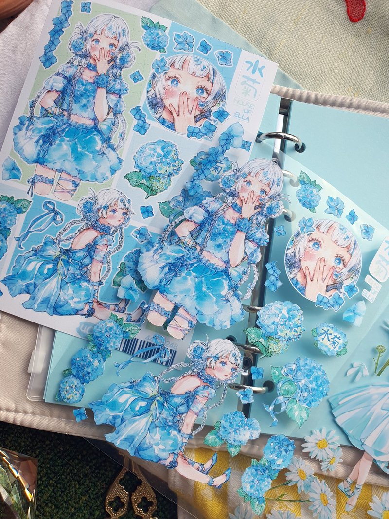 Hydrangea seal sticker - สติกเกอร์ - พลาสติก สีน้ำเงิน