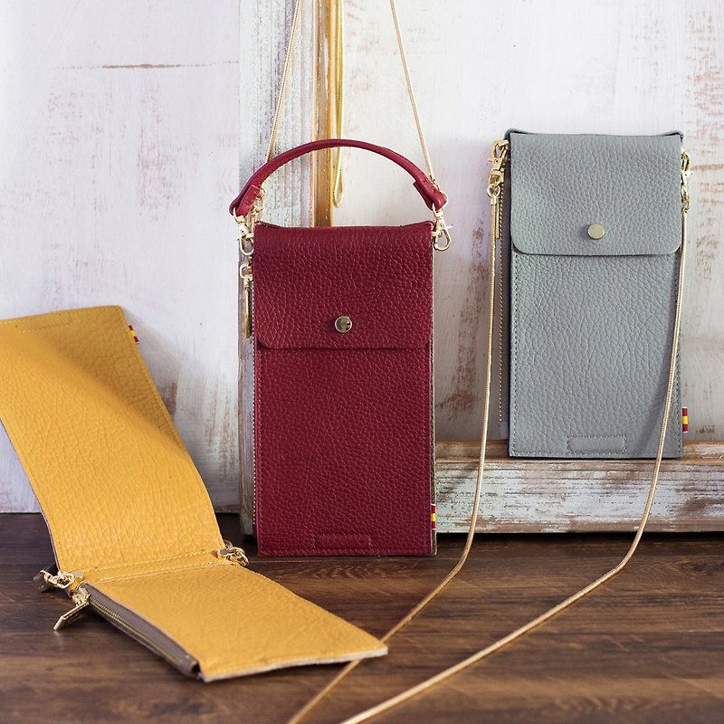 Pinkoi Limited-Leather Carrying Bag Smarpo Portable Crossbody Mobile Phone Passport Bag - กระเป๋าแมสเซนเจอร์ - หนังแท้ สีแดง