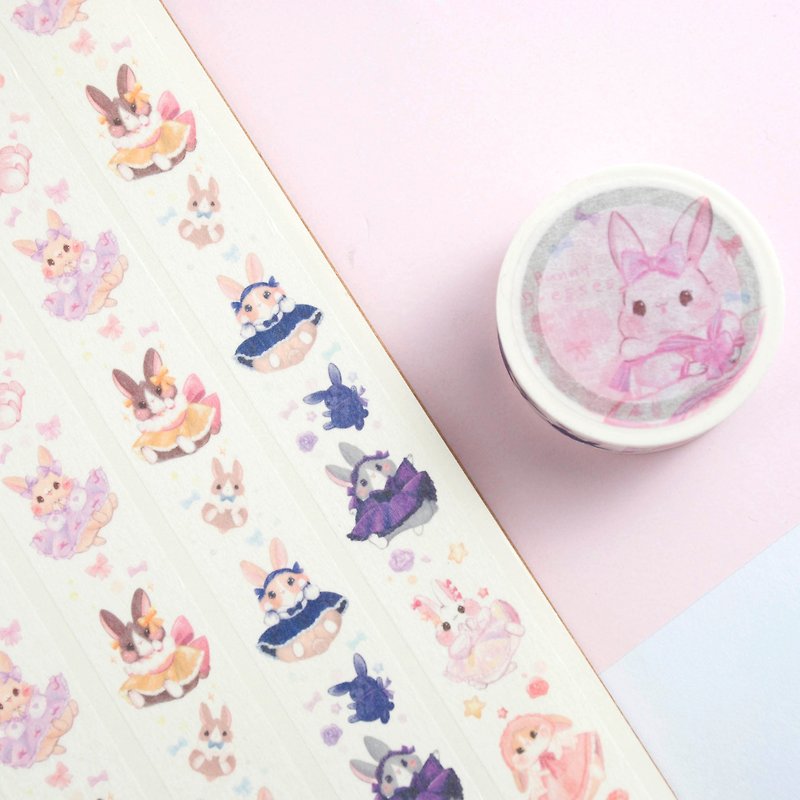 Dress Bunny (white color) - Masking tape - Washi Tape - Paper Pink