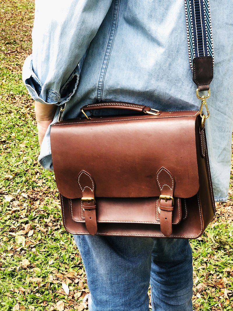 11-inch Cambridge bag leather hand-stitched shoulder bag handbag - Messenger Bags & Sling Bags - Genuine Leather Brown
