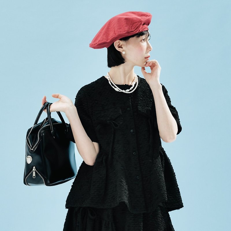 Black three-dimensional fragrance style top/pocket elegant temperament - เสื้อเชิ้ตผู้หญิง - วัสดุอื่นๆ สีดำ