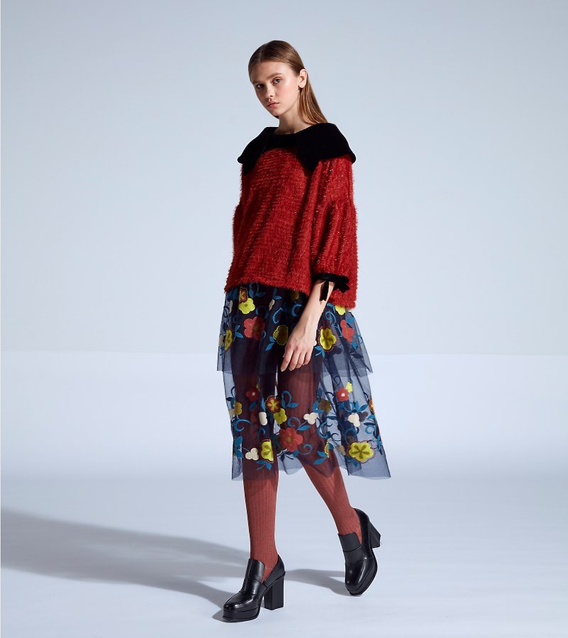 moi non plu flowers embroidered wool skirt - Japan imported fabric - กระโปรง - ขนแกะ หลากหลายสี