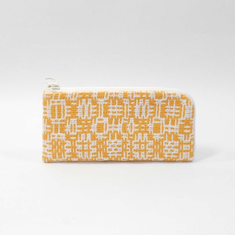 手織布 L型簡易式長夾01 - 長短皮夾/錢包 - 棉．麻 黃色