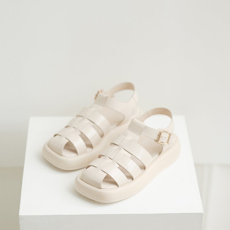 Yukong-Roman thick-soled sandals-white - รองเท้ารัดส้น - หนังแท้ ขาว