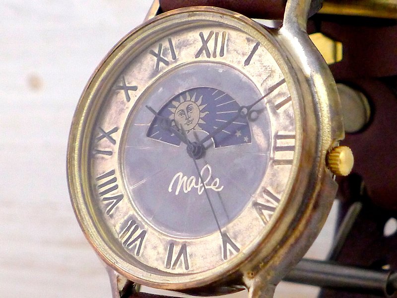GRANDAD-B-S&M   ローマ数字 特大JUMBO42mm Brass Sun&Moon 手作り腕時計 (JUM116S&Mローマ) - 女裝錶 - 銅/黃銅 金色