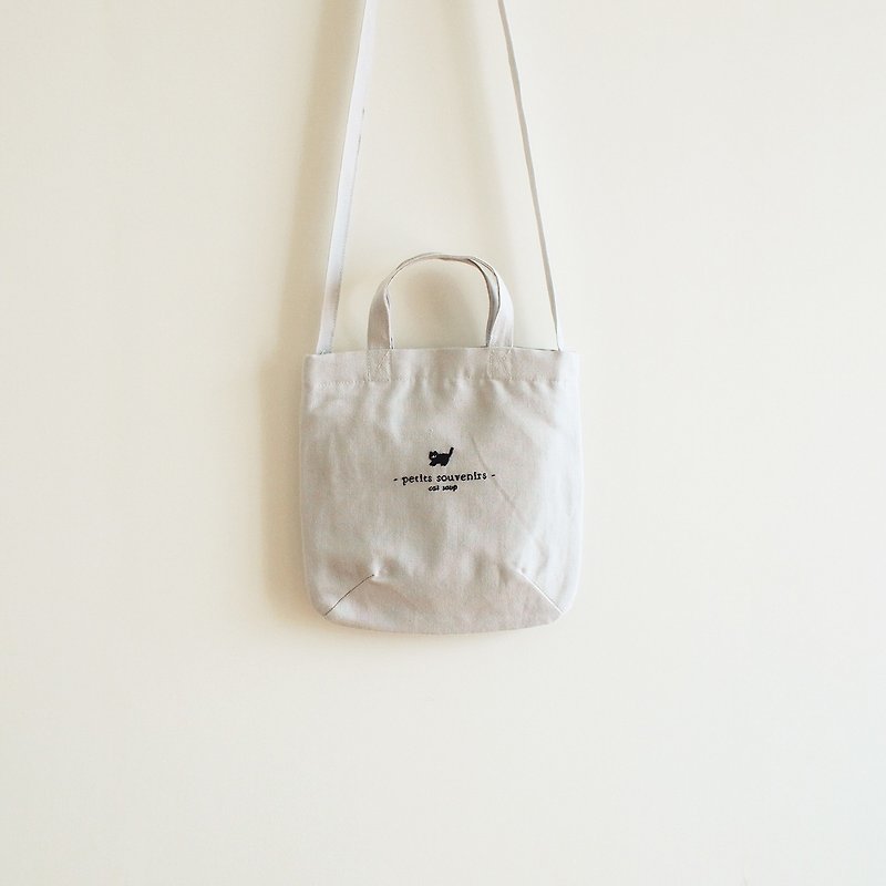 mini linen tote bag : light gray - กระเป๋าแมสเซนเจอร์ - ผ้าฝ้าย/ผ้าลินิน สีเทา