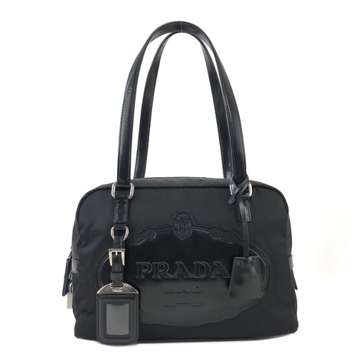 Famous brand used package sent directly from Japan] PRADA logo embossed big  leather x nylon mini Boston handbag black vintage fzeu5f - Shop  solo-vintage Handbags & Totes - Pinkoi