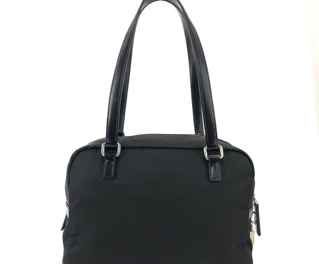 Prada Vintage - Gathered Nylon Tote Bag - Black - Leather Handbag