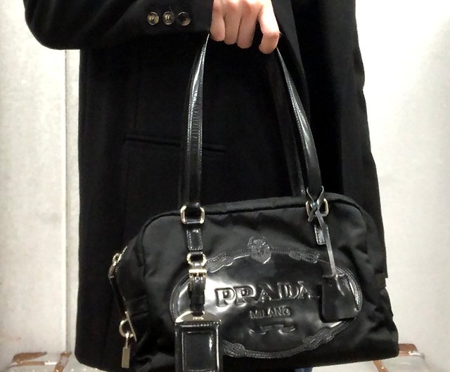 Prada Vintage - Gathered Nylon Tote Bag - Black - Leather Handbag