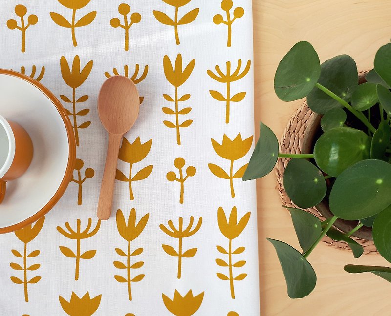 Tea towel made of screenprinted cotton with floral pattern. Cheer up your home! - Place Mats & Dining Décor - Cotton & Hemp Yellow