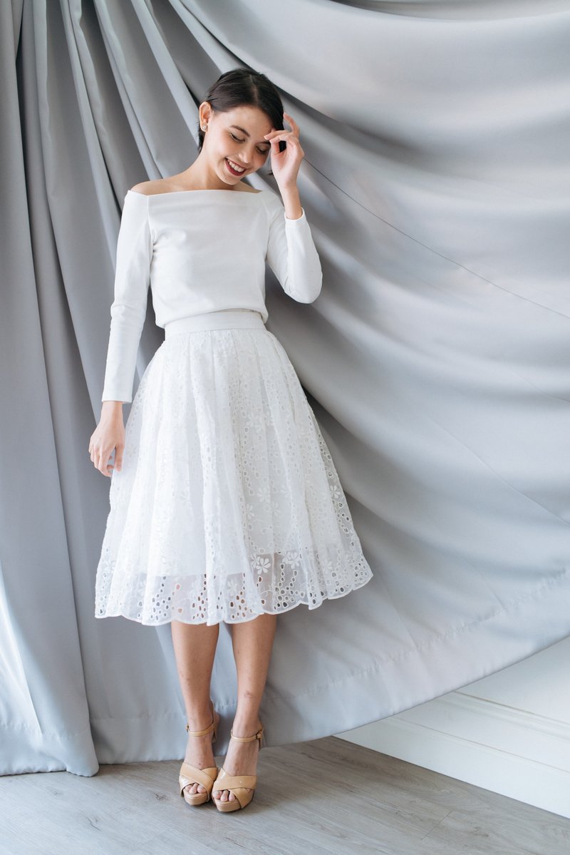 Blossom Swing Skirt - 裙子/長裙 - 繡線 白色