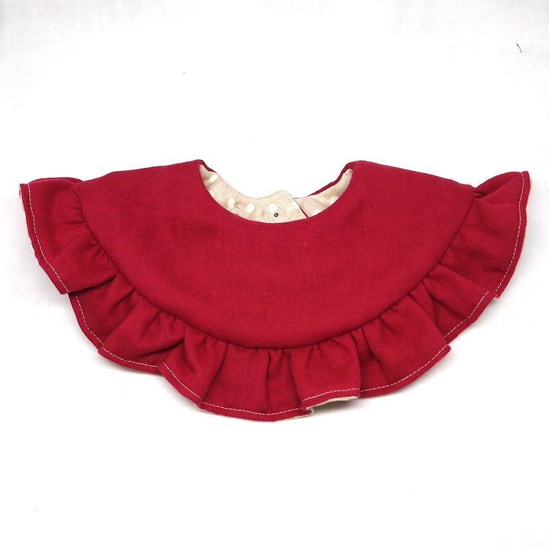 Japanese Handmade 8-layer-gauze frill 360 circle bib - ผ้ากันเปื้อน - ผ้าฝ้าย/ผ้าลินิน สีแดง