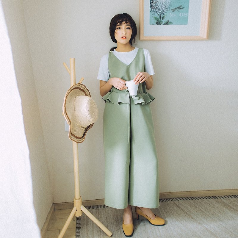 Annie Chen 2017 summer new women flouncing piece pants - จัมพ์สูท - ผ้าฝ้าย/ผ้าลินิน สีเขียว