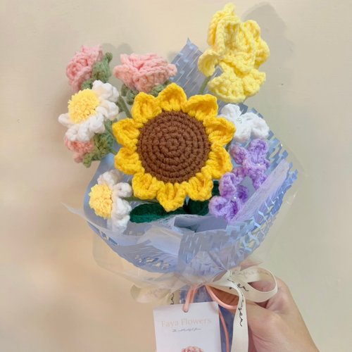 Faya 毛線永生花｜鉤織小物 向日葵小花束 編織花 鉤織花 針織花 畢業花束七夕