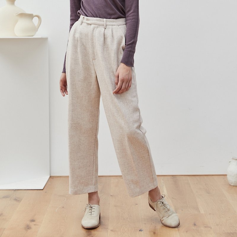 Oatmeal color 3 colors autumn and winter cover meat burning magic pants wool material straight suit pants wide-leg wide-leg pants nine-point pants - Women's Pants - Wool White