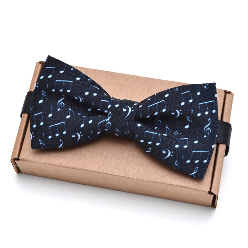 Notes bow tie for men, black mens bow tie, music bow tie