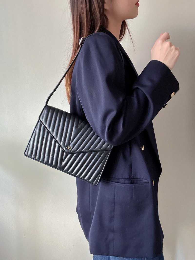 中古正品 Valentino Garavani V logo 真皮兩用包 斜背包 腋下包 - 側背包/斜背包 - 真皮 黑色