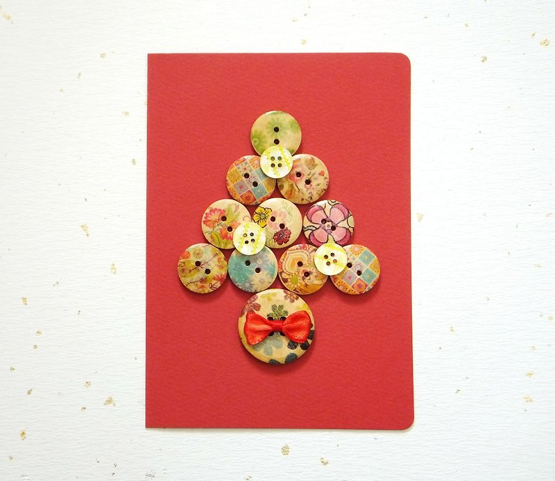 Limited Handmade Card-Wooden Button Christmas Tree - Cards & Postcards - Wood Multicolor
