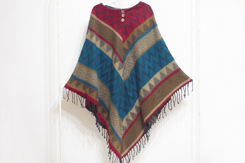 Christmas gift limited a knitted pure wool shawl / national wind cloak / Indian tassel shawl / bohemian cloak shawl / wool cloak / hand scarf - Moroccan wind blue red totem world - ผ้าพันคอ - ขนแกะ หลากหลายสี