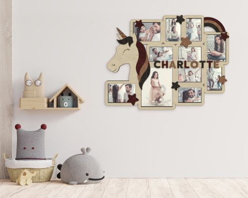 Mr.Carpenter Store Personalized photo frame collage with unicorn rainbow and stars Multiple frames