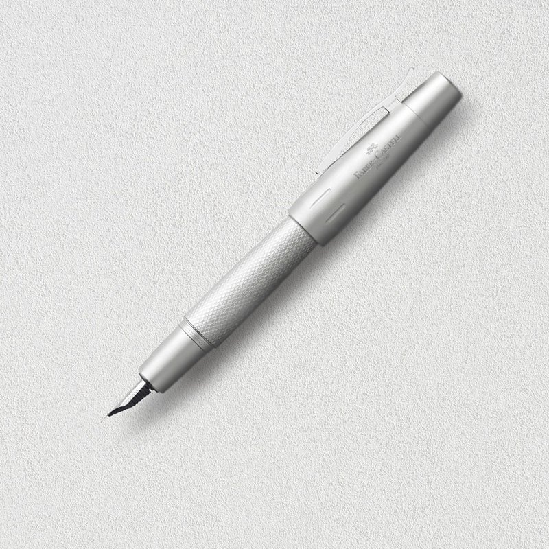 【Faber-Castell】E-MOTION銀格紋鋼筆-EF尖 免費刻字 - 鋼筆 - 其他金屬 銀色