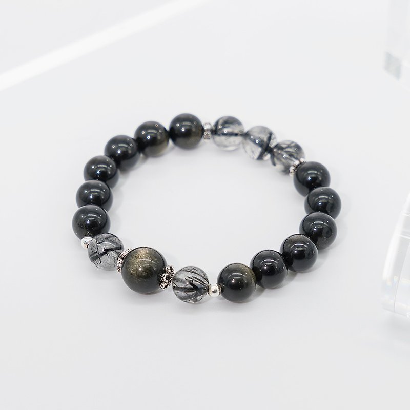 Women's Couple Bracelet | Jinsha Obsidian Black Hair Crystal 925 Silver Bracelet Crystal wards off evil and ensures safety - สร้อยข้อมือ - คริสตัล สีดำ