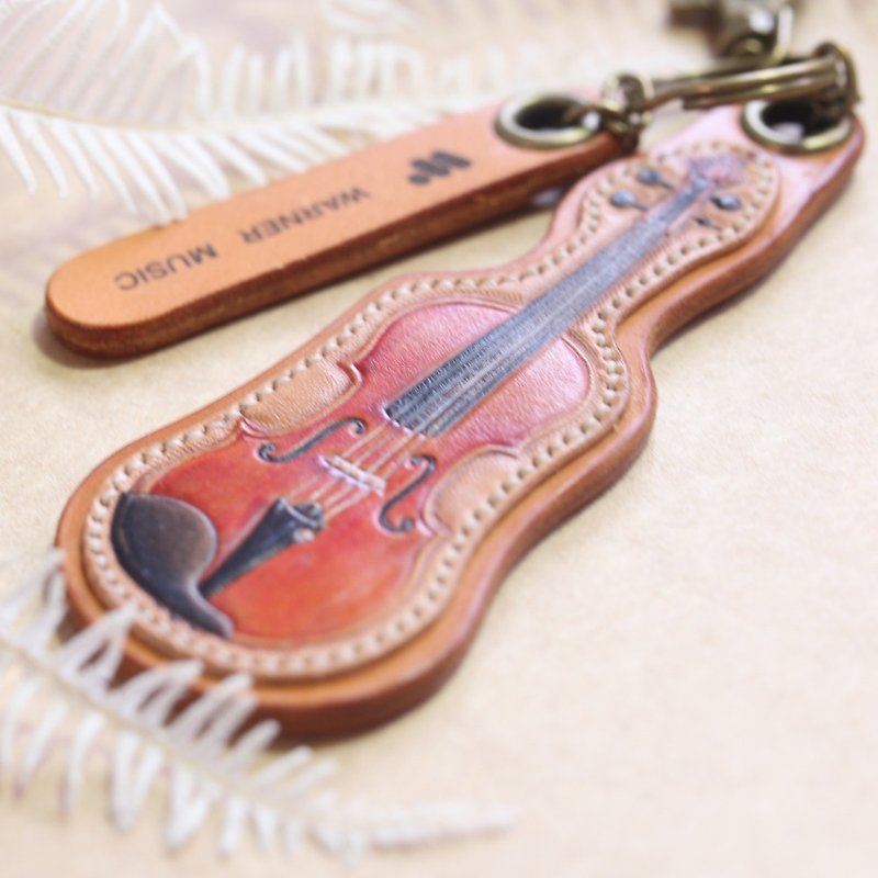 Customized Bass/Guitar/Guitar/Violin/Can add Easy Card/Keychain/English name/Hand-painted musical instrument - Keychains - Genuine Leather Multicolor