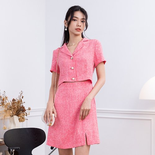 MEDUSA LADY 【MEDUSA】小露肚桃粉色襯衫領洋裝(M-XL) | 小性感洋裝 襯衫洋裝